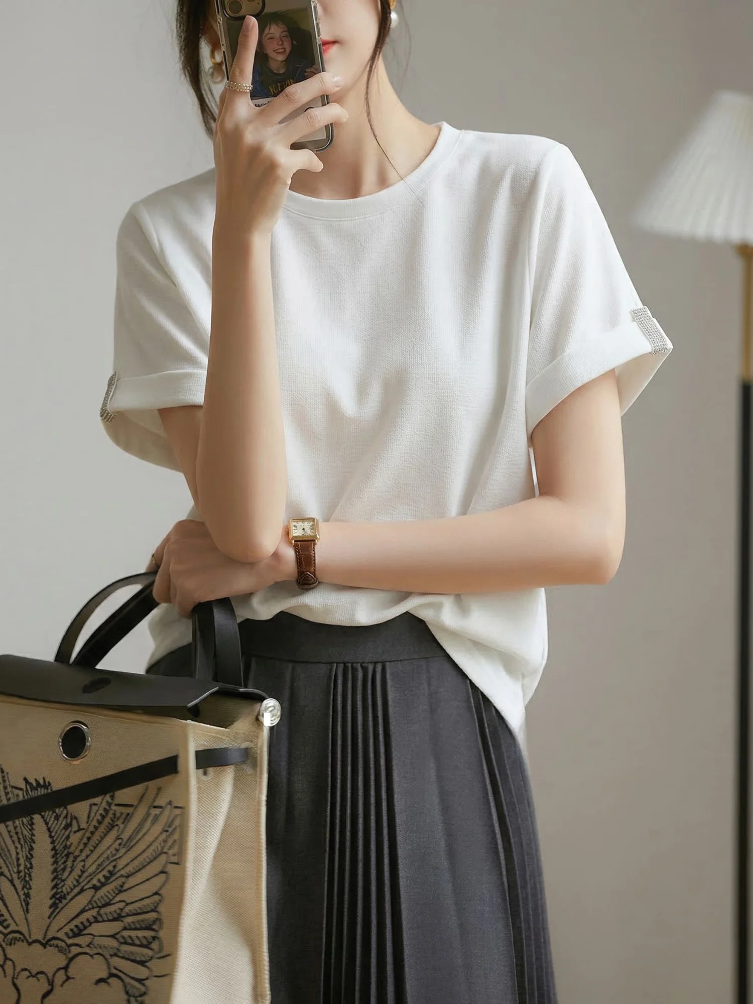 

Женская футболка Chivirin с круглым вырезом и коротким рукавом, приталенная, белая, базовый стиль, летняя, повседневная, высокое качество, смесовый полиэстер