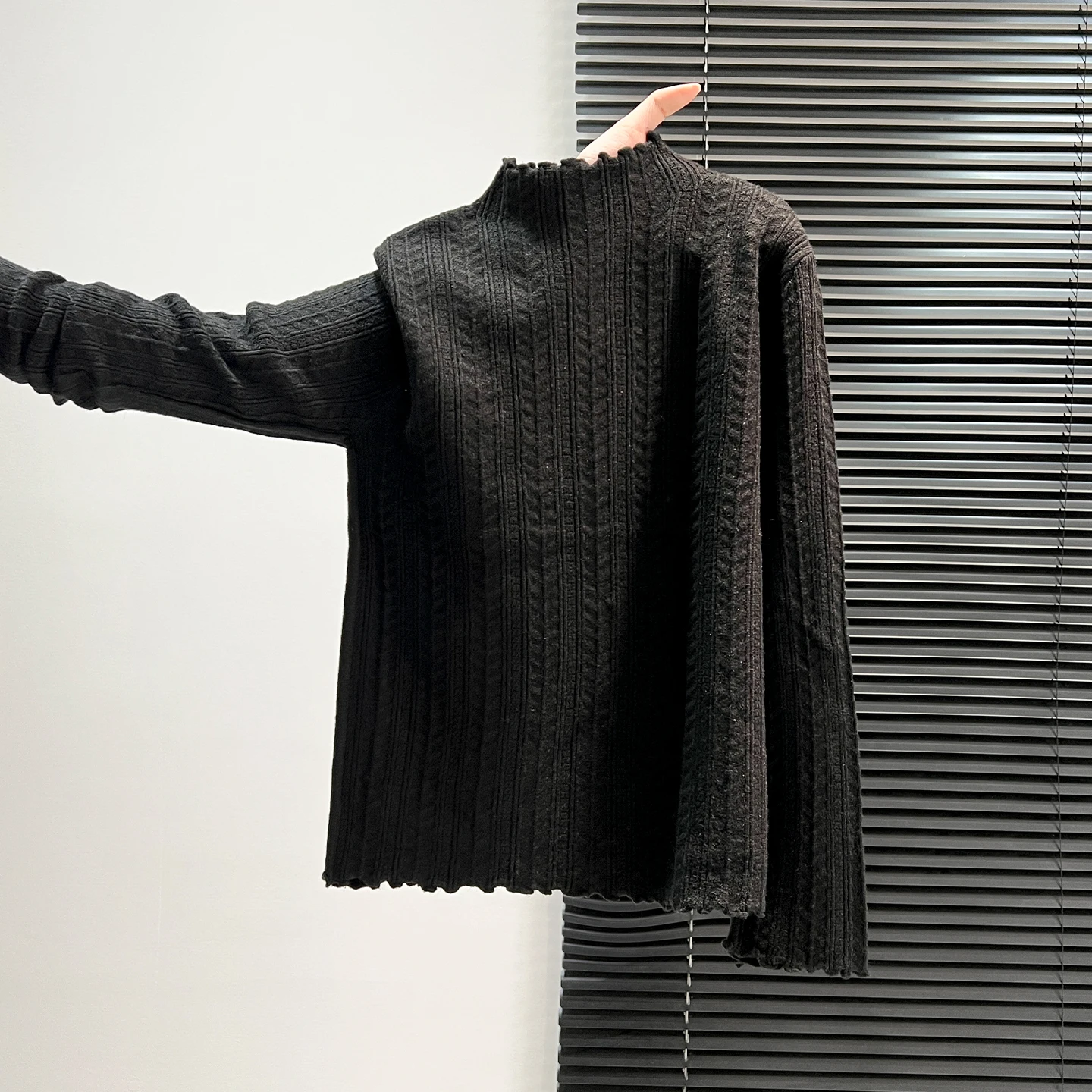 여성용 하프 하이넥 니트 베이스 스웨터, 독특한 디자인 감각의 가을 스웨터 탑