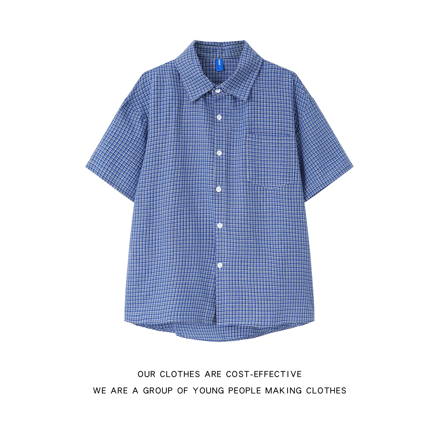

Retro Japanese Blue Plaid Short Sleeve Men's Shirt Trendy Miu Series Youthful Couple Style Half Sleeve Casual Shirt