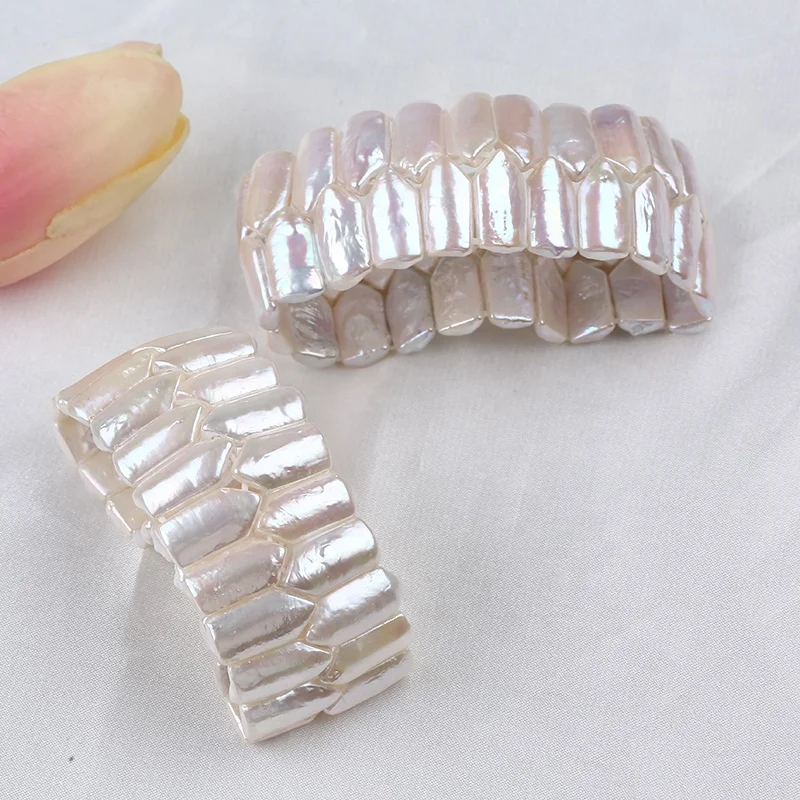 

8-9*14-15mm Double Row Natural Freshwater Irregular Shape Baroque Pearl Bead Bracelet Women