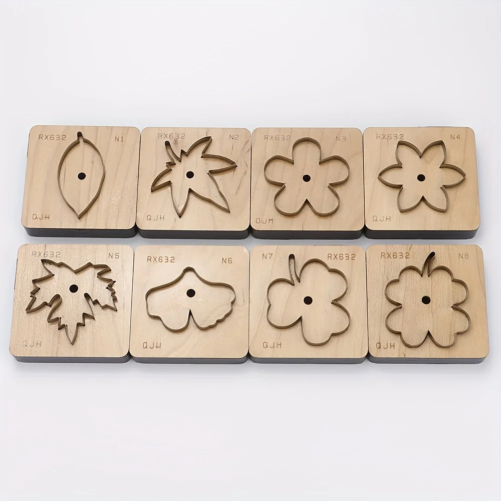 

8pcs Leaf/Maple Leaf/Ginkgo Leaf/Petal/Clover/Four-Leaf Clover Artificial Leather Stamping Die Set, 8 Different Shapes, Durable