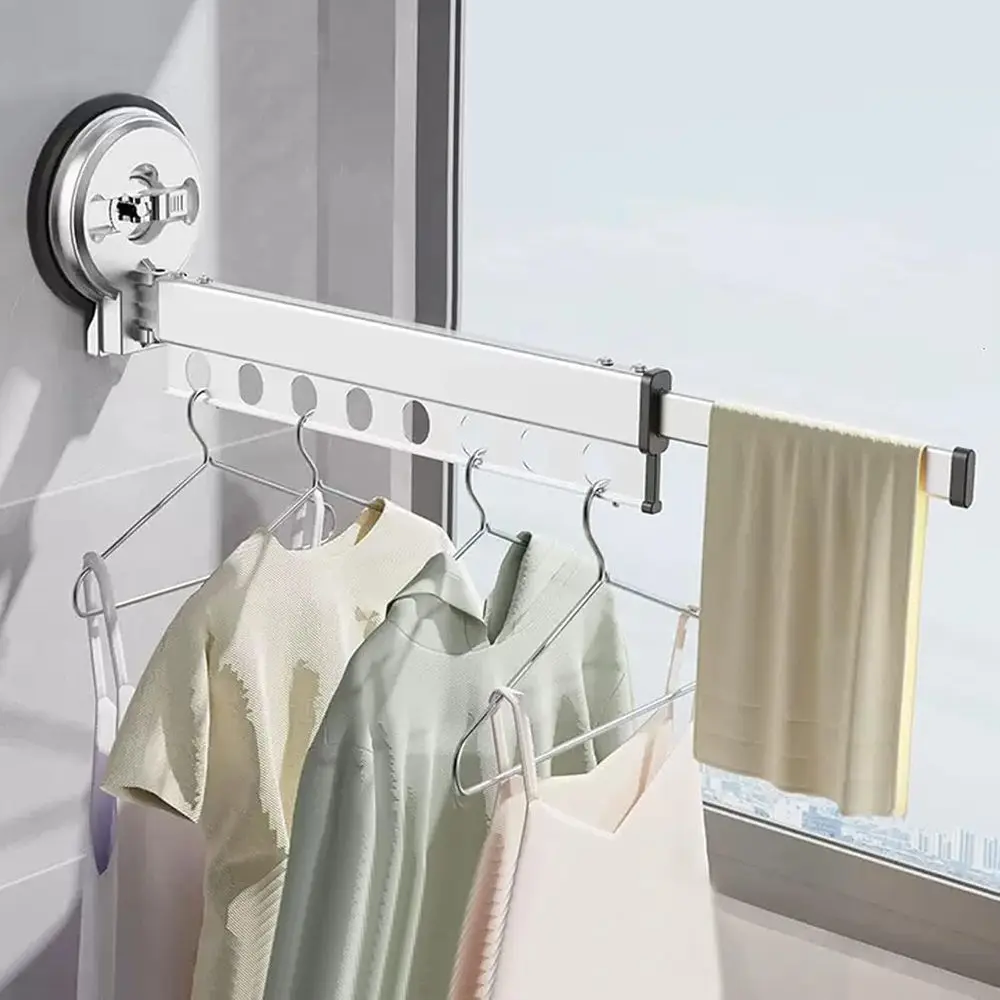 

Compact Indoor Folding Clothes Drying Rack with Suction Cups, Wall-Mounted, Silver, 81.5cm