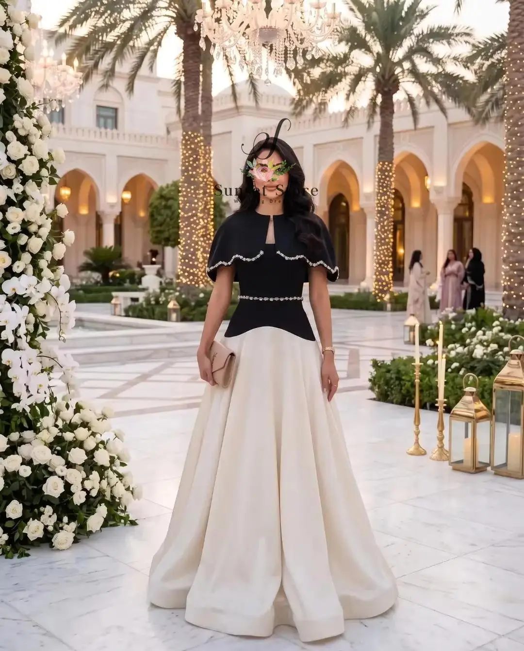 Customized  Evening Dress with Short Cape Beaded Detail Satin Formal Party Dress Rhinestone Waist Formal Maxi Gown