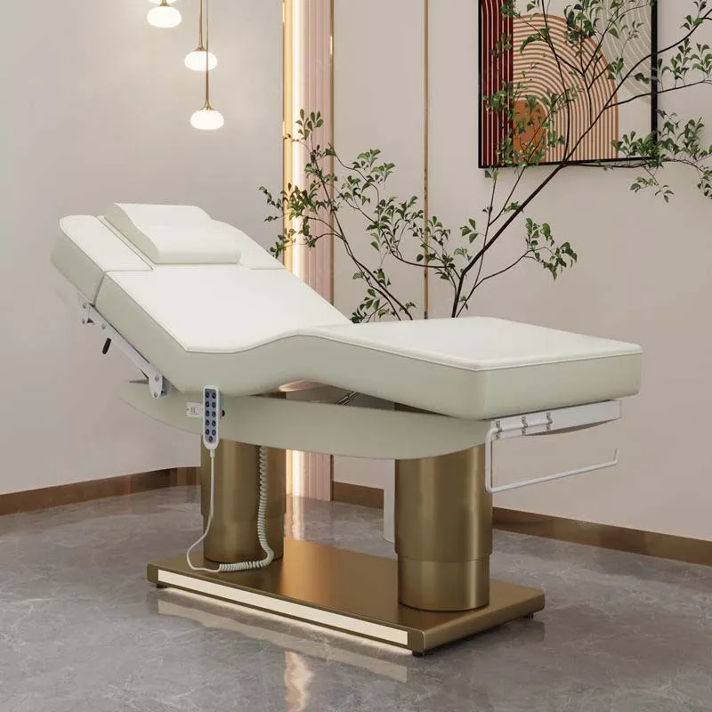 Luxury Heated Massage Bed extra Wide Gold Stainless Steel Base Beauty Spa Electric Facial Bed Massage Table Lash Bed for Salon