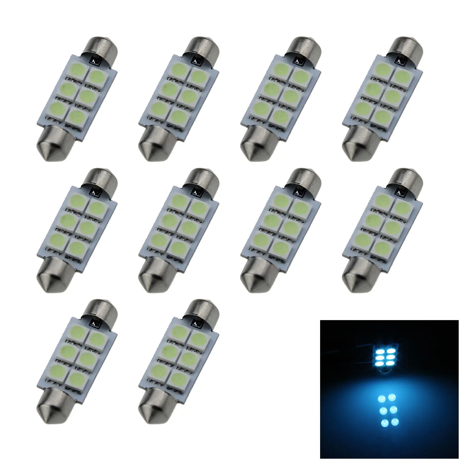 

10x Ice Blue AUTO 36MM Festoon Lamp marker Light 6 Emitters 5050 SMD LED 3423 I104-BB