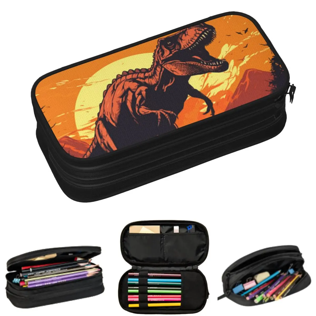 

Dinosaur Sunset And Pine Trees Pencil Cases for Student Gifts Pen Box Pencil Bag Big Capacity Pencil Pouch