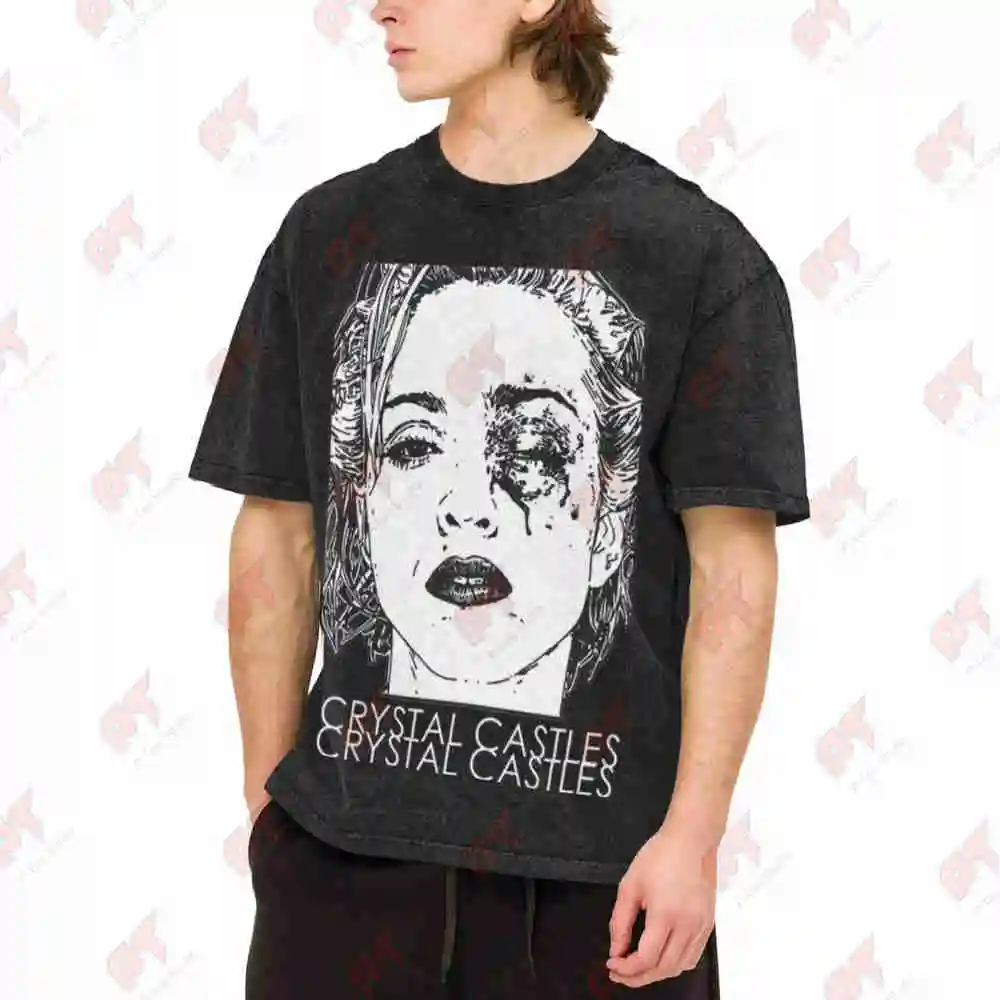 Crystal Castles Logo Vintage Washed Tee Pure Cotton T-Shirt