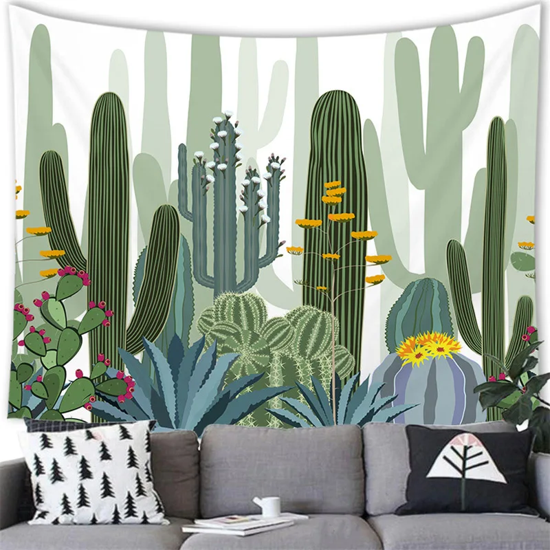 Tropical Plants Mexico Cactus Tapestry Wall Hanging Cactus Printing Decor Tapestry Home Room Decoration Background Wall Decor