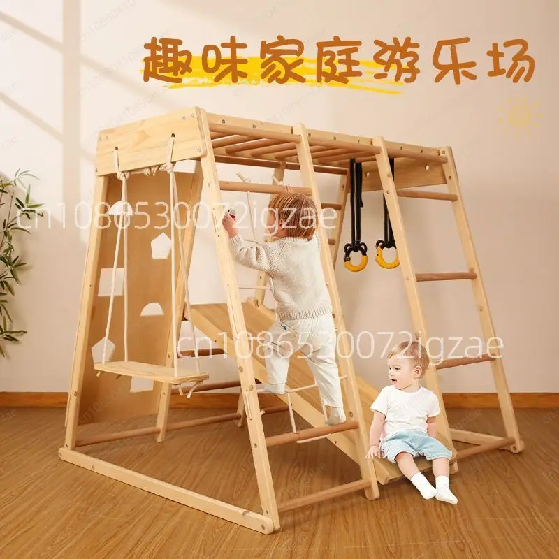 Multifunctional Solid Wood Climbing Frame, Indoor Swing Combination, Family Amusement Park Slide