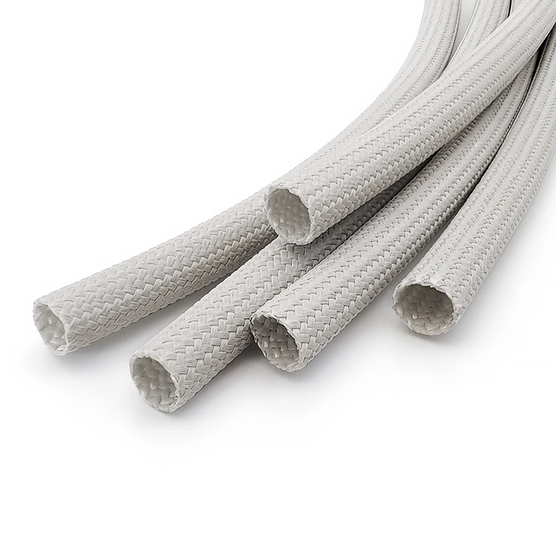 800Deg.C Gray Fiberglass Insulation Tube HTG Alkali-Free Braided Sleeve for Protector Cable Wiring Insulating