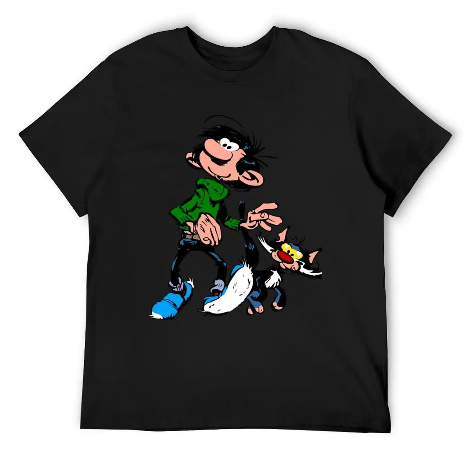 

Gaston Lagaffe Movie Cartoon Color Big Ben walking with cat T-Shirt T-shirts oversize for a boy shirts men graphic
