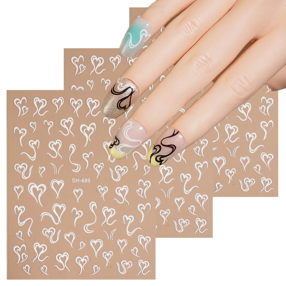 1/5 Uds pegatinas de uñas de corazón romántico dulce 3D pegatinas de decoración de uñas planas para manicura DIY calcomanías de decoración autoadhesivas