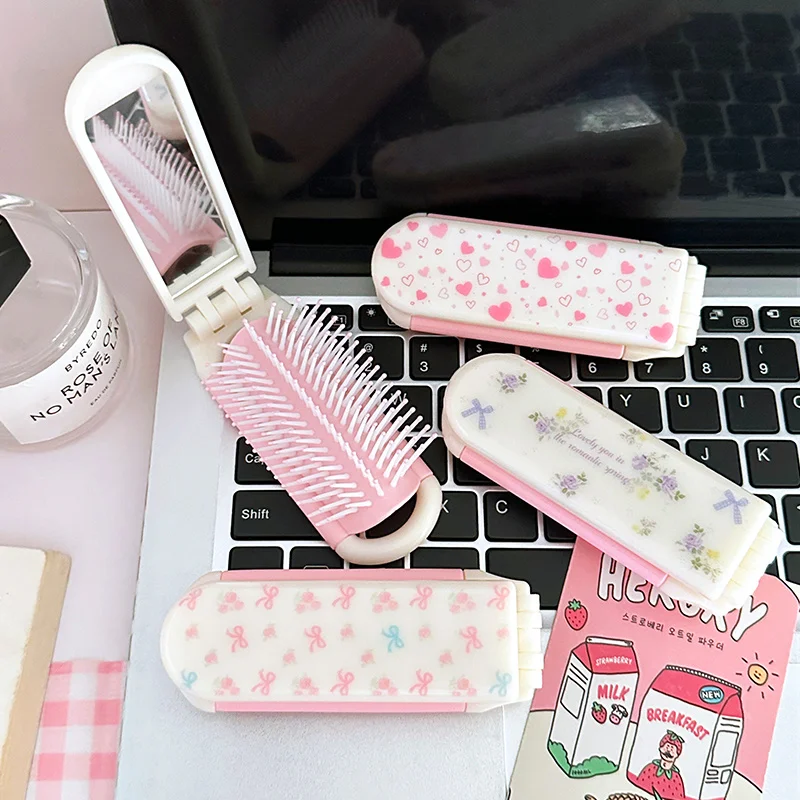 

2-Pack Folding Air Cushion Comb, Mini, Compact, Portable, Air Cushion Comb and Mirror 2-in-1, Portable Hair Comb and Mirror Set, Holiday Gift