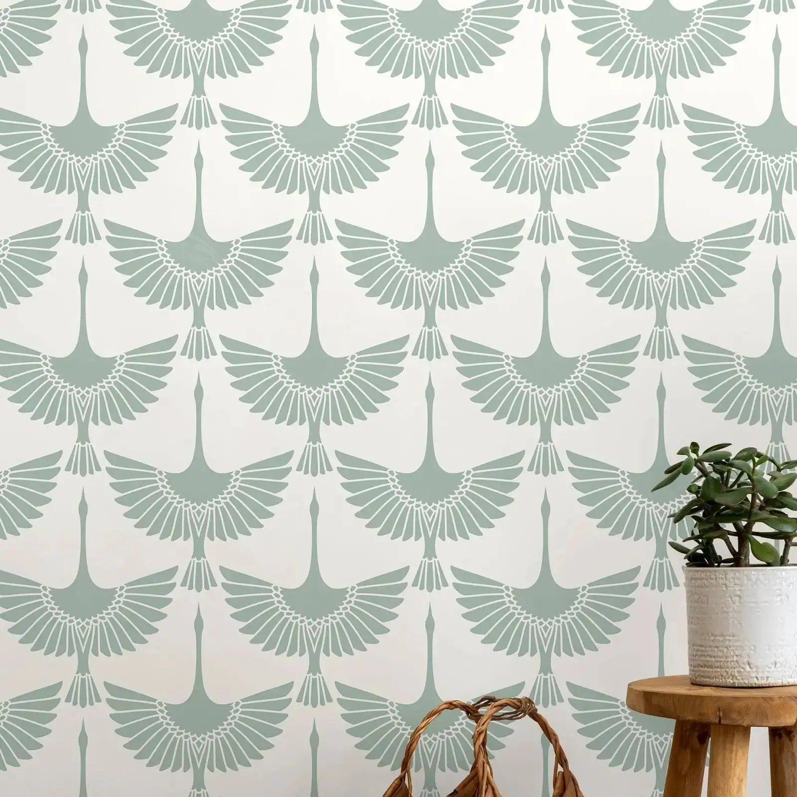 

Mint Swan Birds Wallpaper, Peel and Stick Wallpaper Removable Wallpaper Home Decor Wall Art Wall Decor ,Wallpaper Sticker