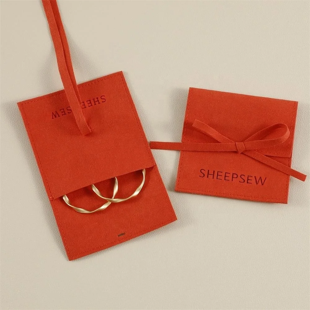 

50pcs Custom Emboss Logo Earring Necklace Packaging Jewellery Bag Microfiber Jewelry Organizer Pouch Suede Xmas Wedding Gift Bag