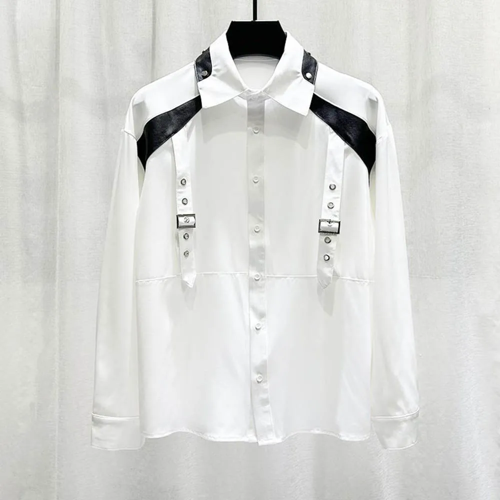 

Autumn Men's Patchwork Long-Sleeved Shirt American Retro Fashion Trend High Street Loose Casual Niche Men's New Tops 2025