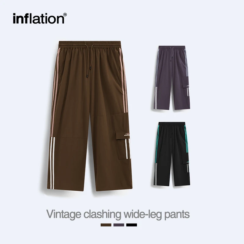 INFLASI Celana Lebar Tambal Sulam Retro Celana Panjang Kargo Longgar Trendi Pria