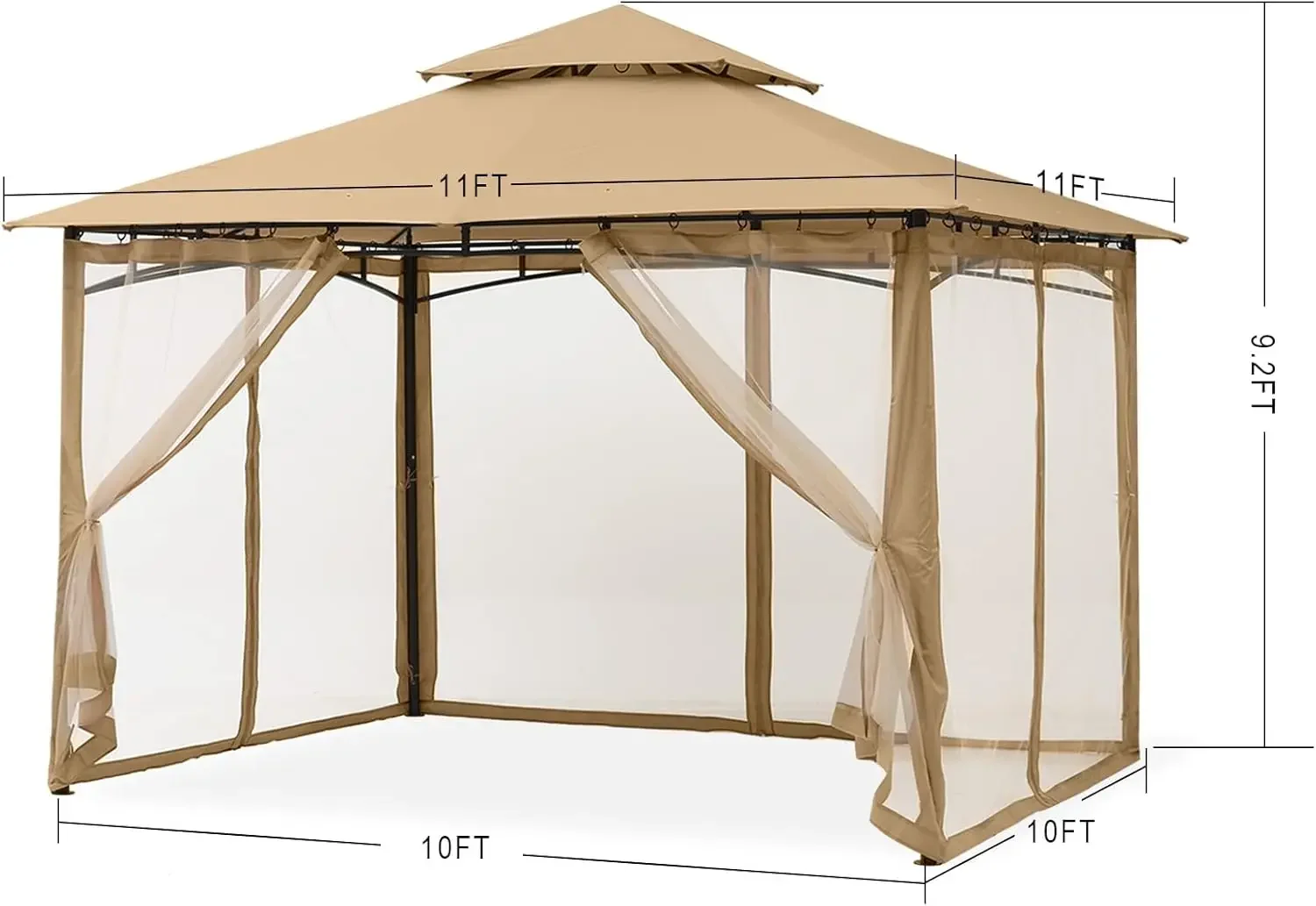 Gazebo de jardim ao ar livre para pátios com estrutura de aço estável e paredes de rede (10x10, bege)