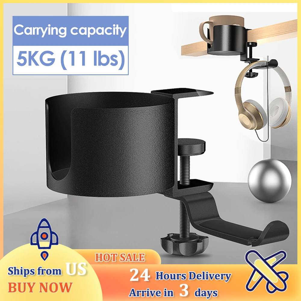 2 in 1 360° Rotation Headphone Holder With Cup Rack Adjustable Under Desk Clamp Table Side Drink Hanger for Home Offices NEW