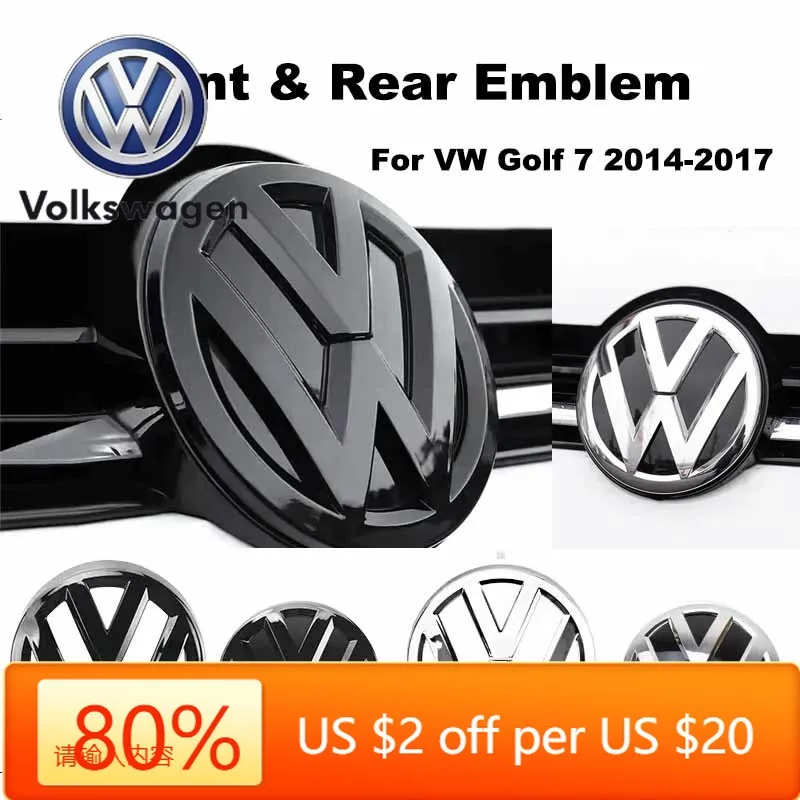Hot Emblems Chrome Silver / Glossy Black Car Emblems Set - Front Grille & Trunk Lid Badges for VW Golf 7 2014 - 2017 Stylish Aut