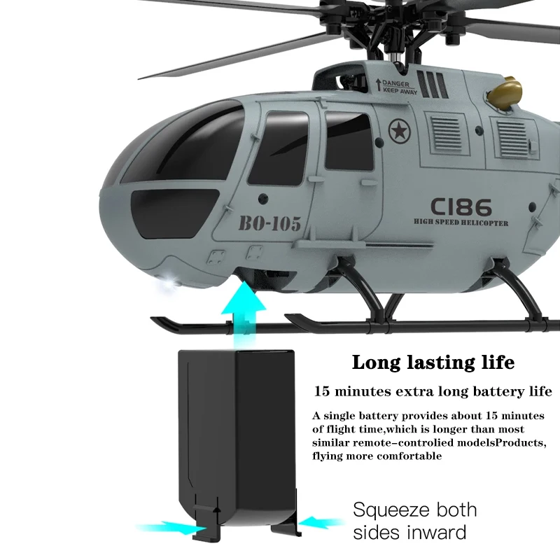 C186 B105 2.4G 6 محور الدوران الإلكتروني RC هليكوبتر 4 قناة التحكم عن بعد ، رحلة مستقرة ألعاب داخلية وخارجية للأطفال البالغين