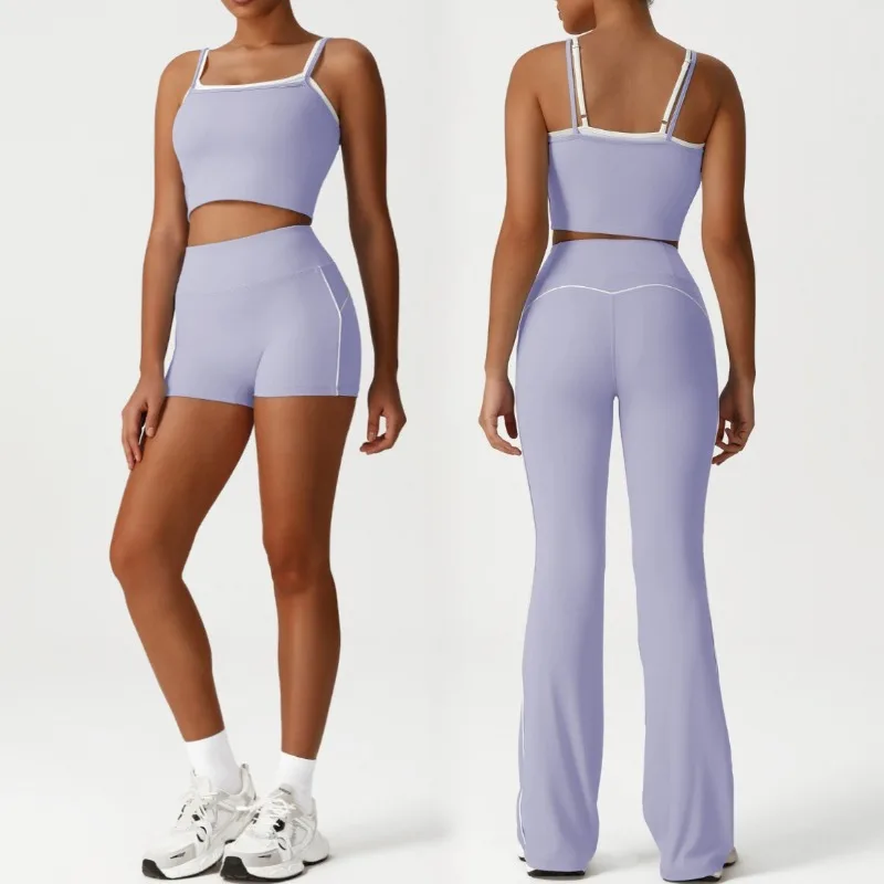 

Women's Seamless Yoga Set - Color Block Naked Feel Fake Two-Piece Vest & High-Waisted Leggings Gym Running Workout Outfit