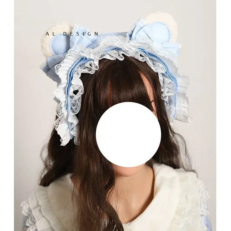 Coalfelllolita-女性用の青い蝶ネクタイ付きヘッドバンド,ヘアバンド,ヘアアクセサリー