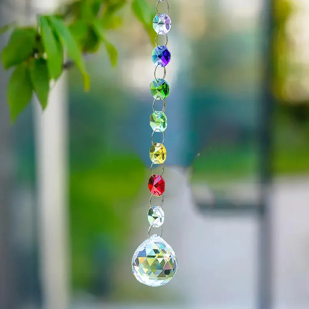 Colorful Crystal Hanging Pendant 23.5cm Beaded Sun Catcher Ornament Window Garden Home Decor Feng Shui Rainbow Light Decoration