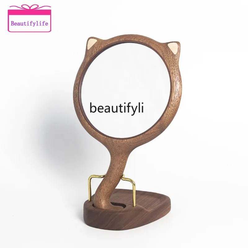 YL17  Miss Meow Makeup Mirror LED Light Dresser Decoration for Girlfriend Cute Creative Solid Wood Birthday Gift