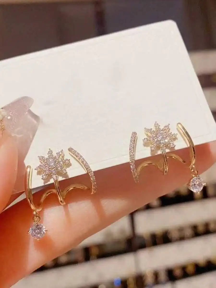 1 Pair Sparkling Micro-Inlaid Zirconia Octagonal Star Earrings, Versatile And Fashionable, Charming For Women Valentine's Day Accessories