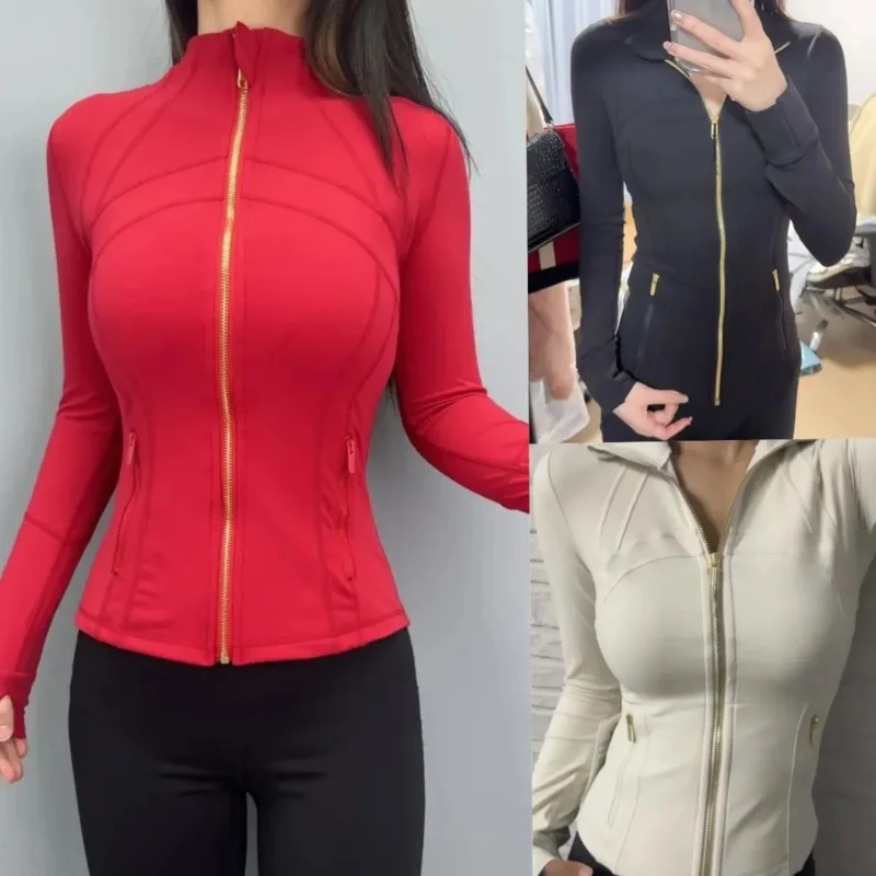 

Jaet Women Define Workout Sport Coat Fitness Jaet Sports Qui Dry Active wear Top Solid Zip Up Sweatshirt Sport pants wear Gold Z