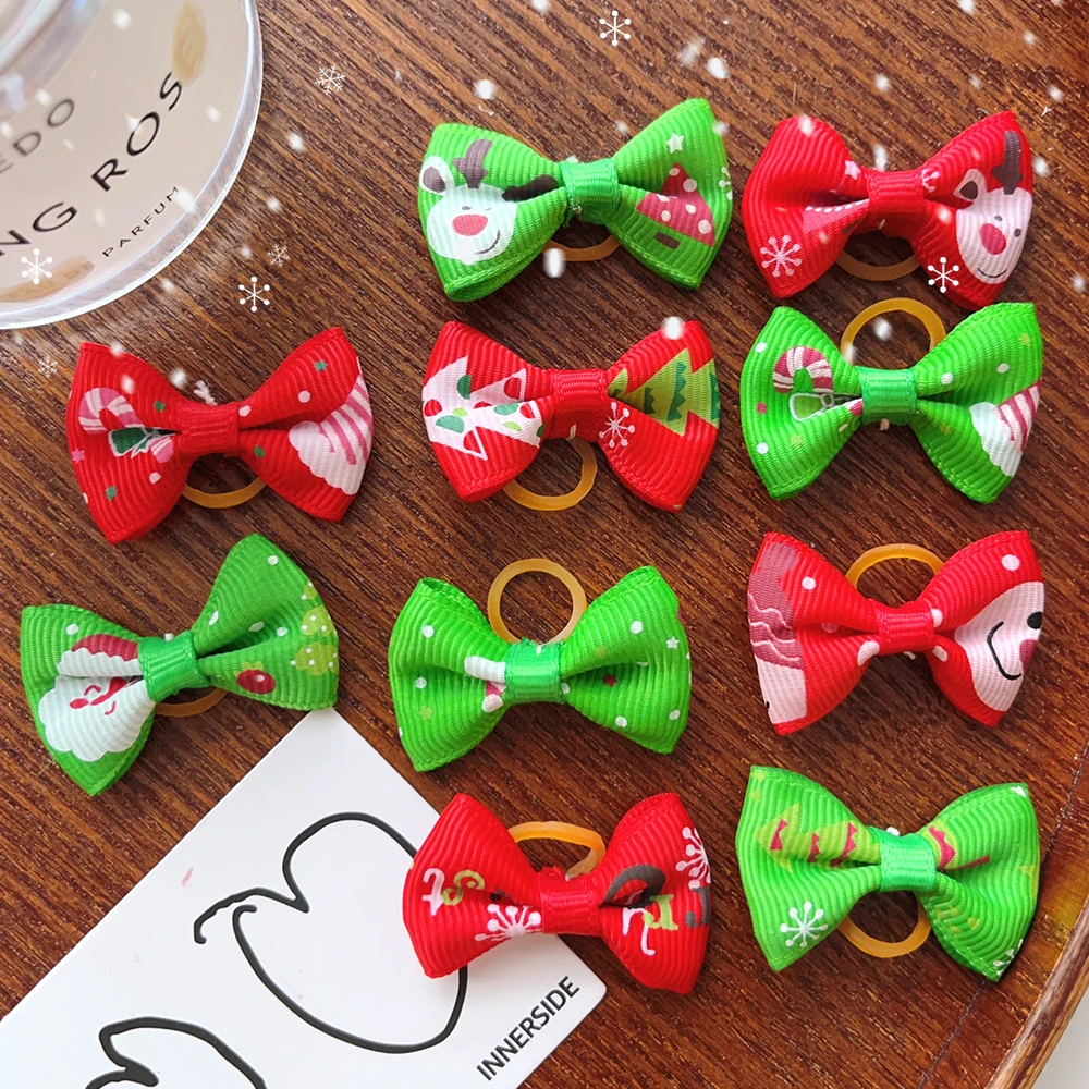 100/10pcs Colorful Small Dog Bows Christmas Puppy Hair Bows Decorate Rubber Bands Pet Headflower Supplier Dog Hair Accessories