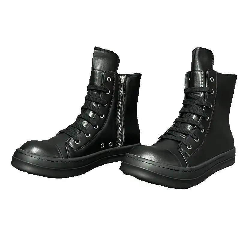 

Shoes Men High Top Sneakers Women Casual Platform Leather Luxury Lace Up Zip Autumn Black Designer Boots