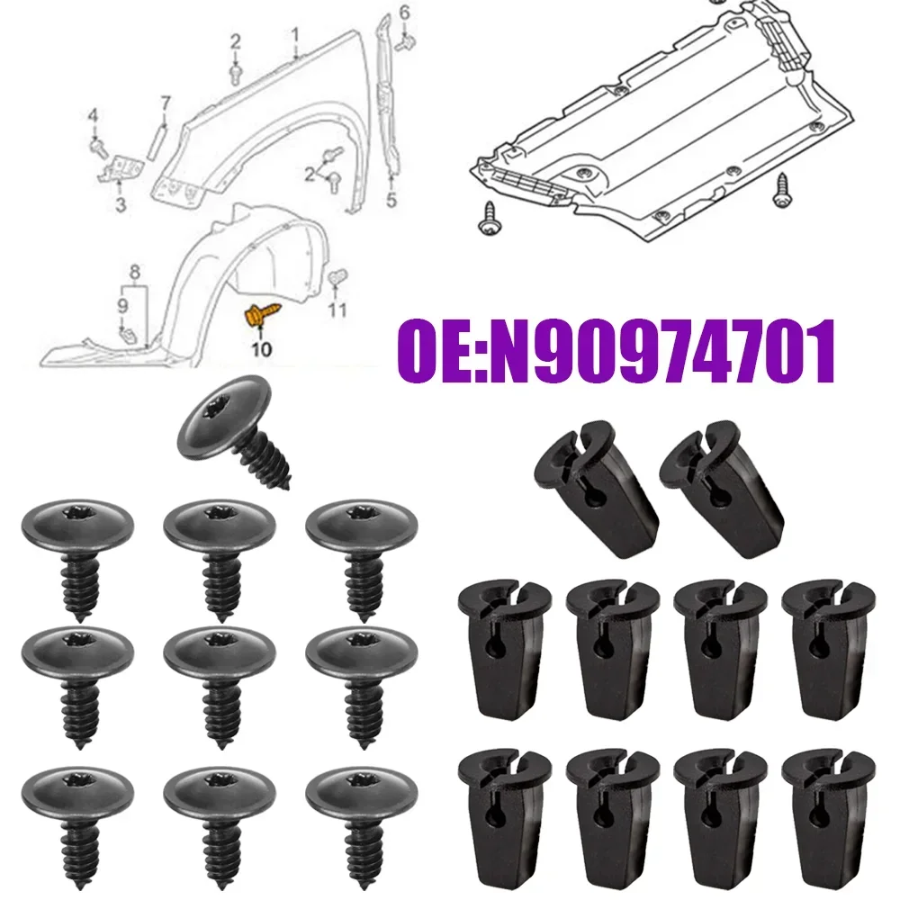 10 conjunto de tampa do motor, bandeja inferior, respingo, arco da roda, parafuso torx, clipes de fixação, parafuso universal para vw audi seat n 90974701