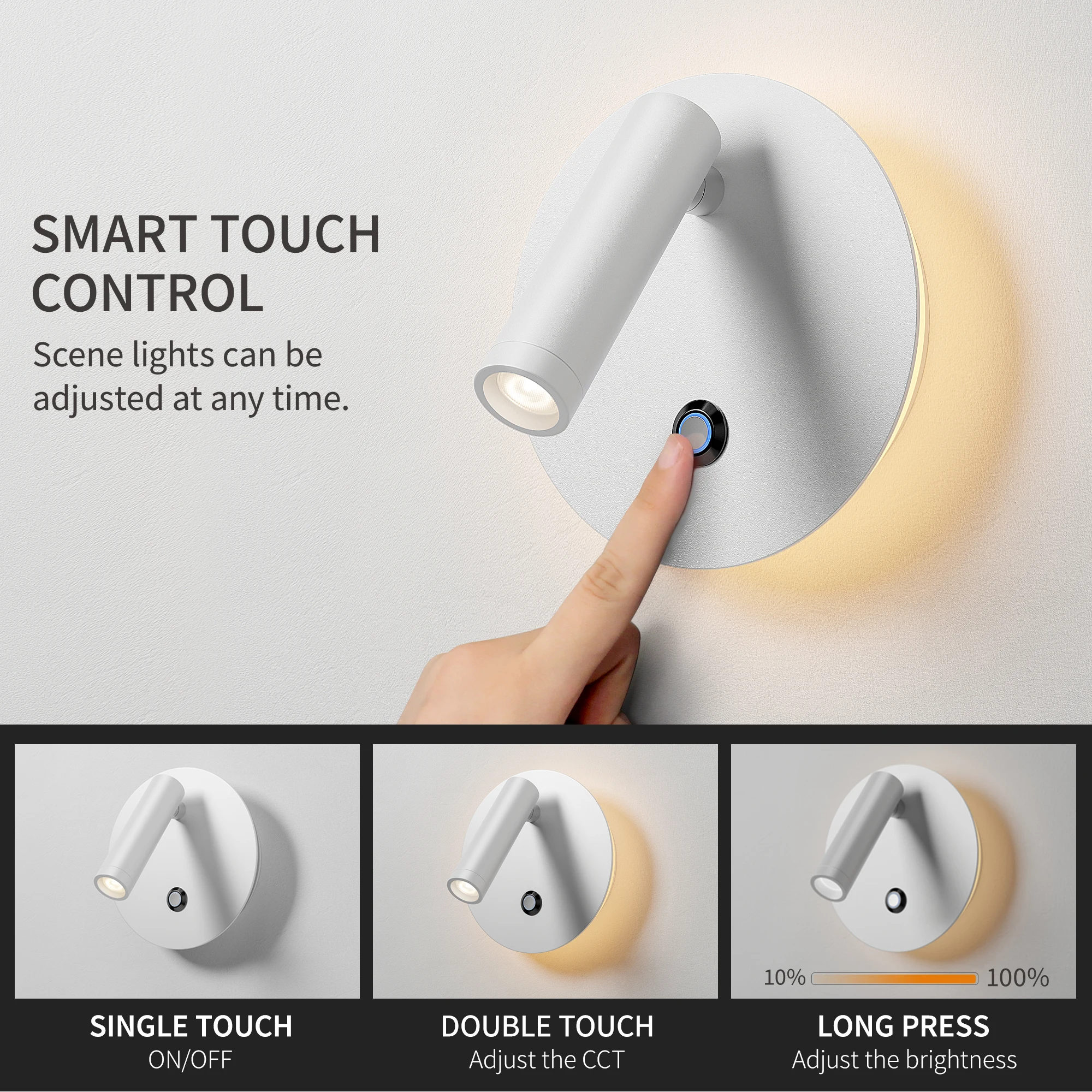 

Aisilan Aluminum bedside LED Wall Sconce touch switch reading spotlight dimmable Indoor Bedroom Living Room Wall Lamp
