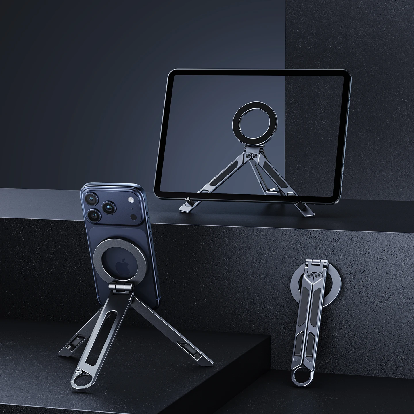 Portable Ultra-light 3-in-1 Magnetic Foldable Phone Stand with Hook CNC Aluminum Tripod & Selfie Stick Mobile Accessories