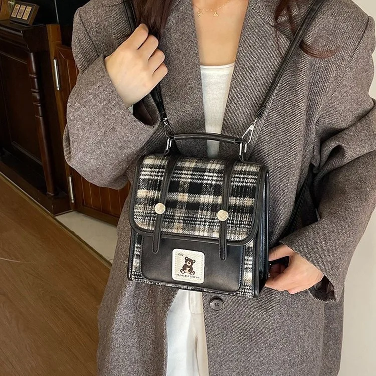 حقيبة ظهر على شكل دب لطيف على الطراز الكوري للنساء - حقيبة ظهر صغيرة بتصميم متخصص مع نمط منقوش ومقبض علوي، عصرية متعددة الاستخدامات #5