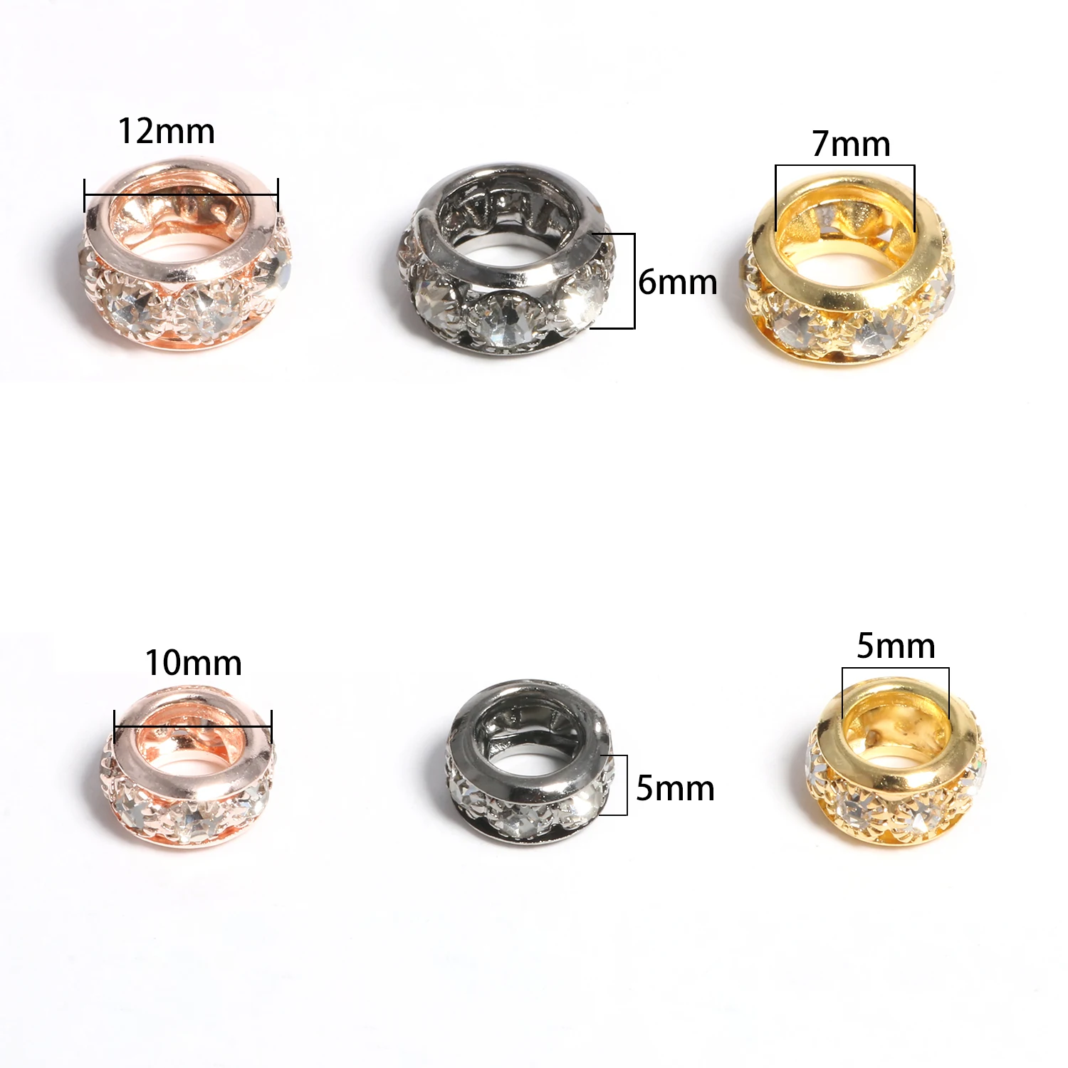 Large Hole Rhinestone European Beads Big Hole Crystal Rondelle Spacer Charms Beads for Snake Chain Bracelets Jewelry Making