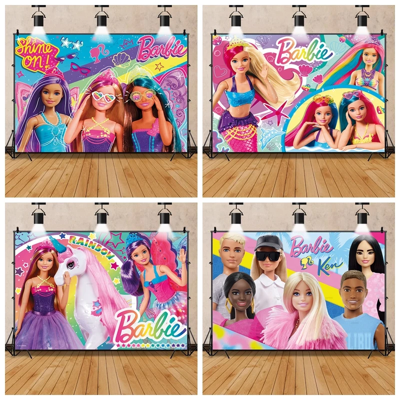 

Barbie Pink Party Children's Birthday Party Background Room Decoration Baby Shower Backdrop Photography Studio Banner Props