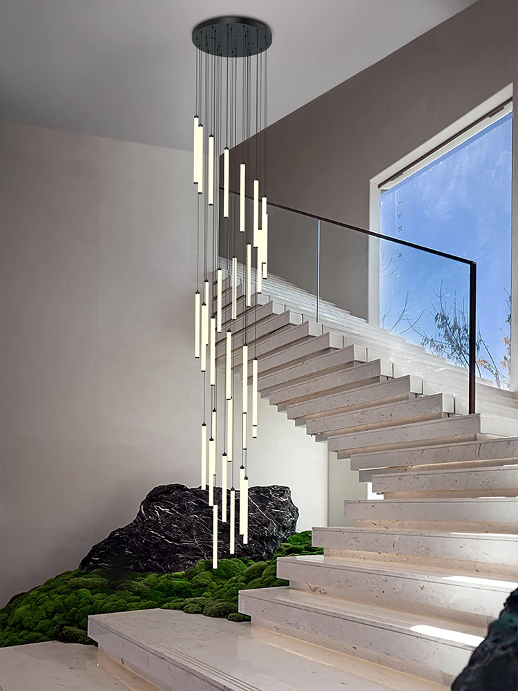 2023 Long Strip Staircase Pendant Lamp Villa Family Staircase Hotel Lobby LED Pendant Lamp Creative Decoration Long Pendant Lamp