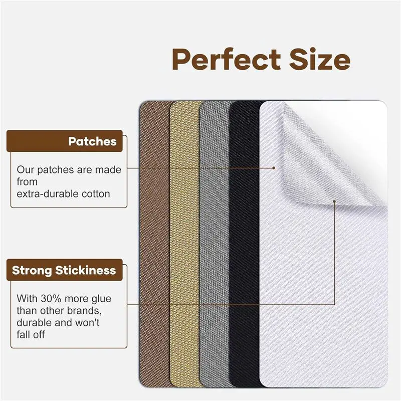 A74E-Iron On Fabric Patches For Clothes,15 PCS Fabric Patches For Clothes, 5 Shades Iron On Patch For Clothing,Clothing Patches