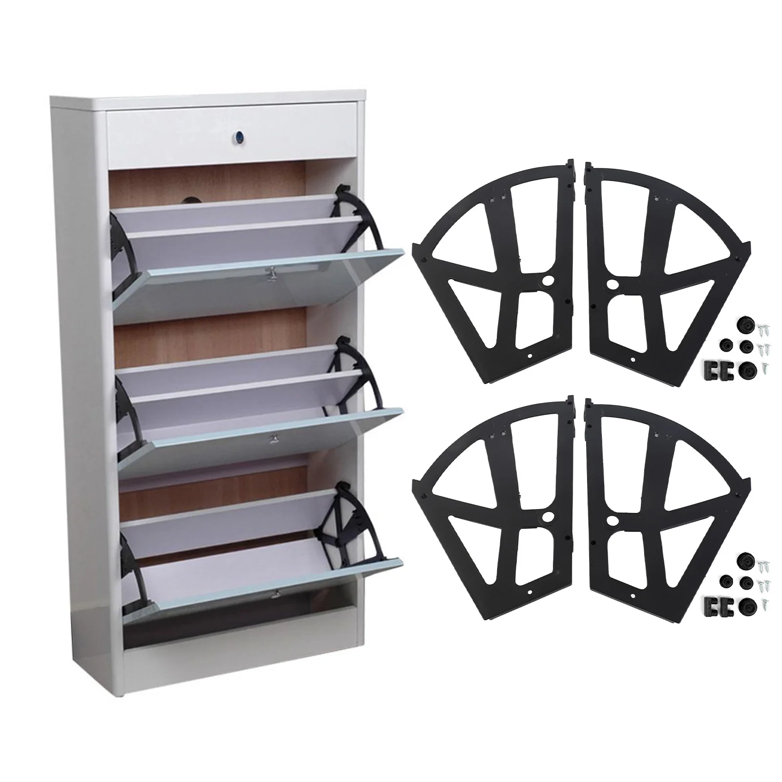 4Pcs/Set ABS Home Furniture Shoes Drawer Cabinet Hinge Flip Plate Frame Turning Rack Accessory