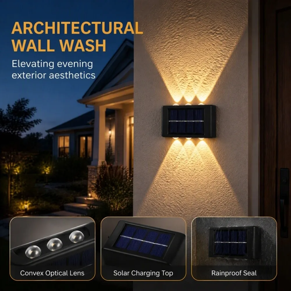 Waterproof Solar Light Lamp 4/6/8/10/12/16LED Up And Down Luminous Solar Wall Light Warm Light Outdoor Solar Lights Halloween