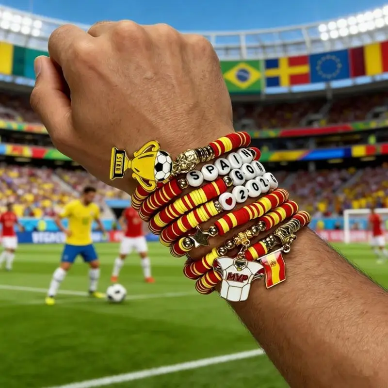 Handmade Football Themed Bracelets With Vibranting Team Pattern For Fan And Players