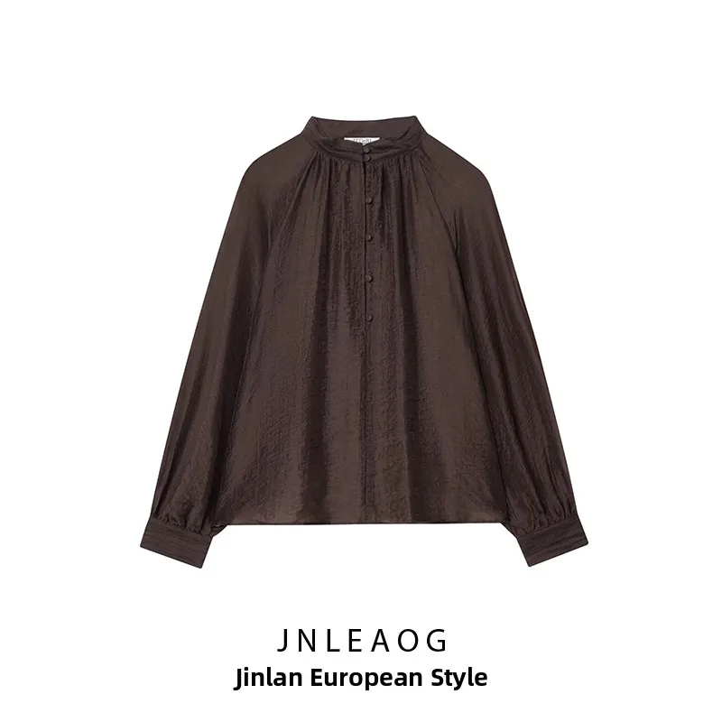 JNLEAOG Women's Bubble Sleeve Semi-Transparent Shirt Autumn New Style 5029192 Polyester Fiber Long Sleeve Fashion Design