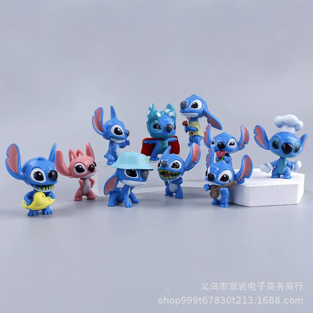 10PCS Disney Stitch Model Doll Cartoon Stitch Angel Action Anime Figures bambola in PVC Cute Desktop Room Ornaments regali per bambini