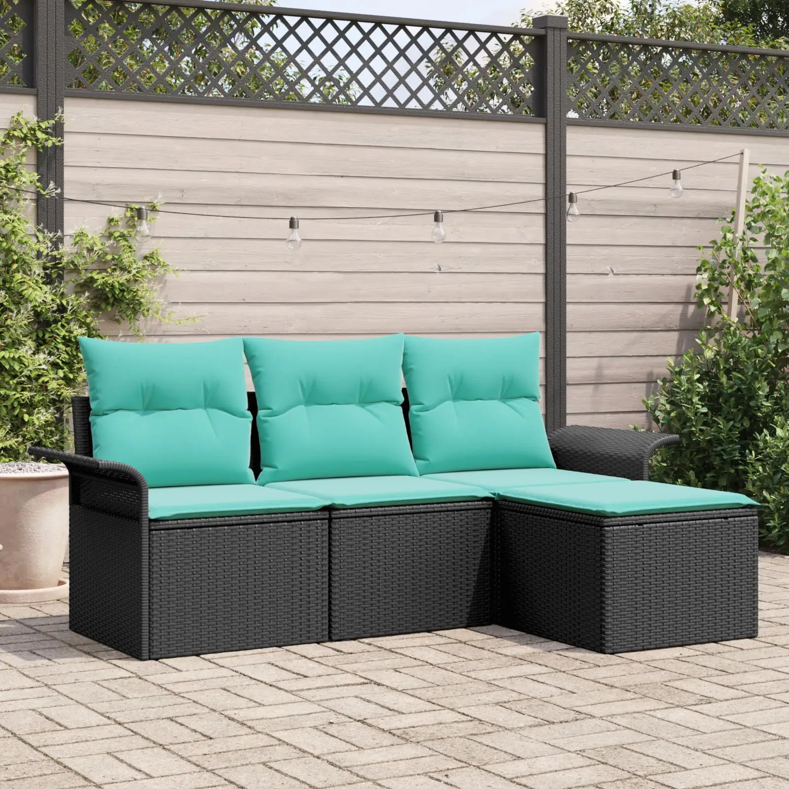 

Stylish 4 Piece Black Rattan Garden Sofa Set with Cushions Modern Outdoor Furniture