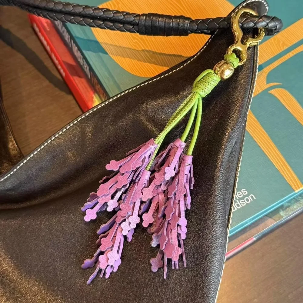 

New Lavender Leather Bag Charm Purple Flower Keychain Bags Pendant Decoration High Luxury Girl Gift Bags Accessories