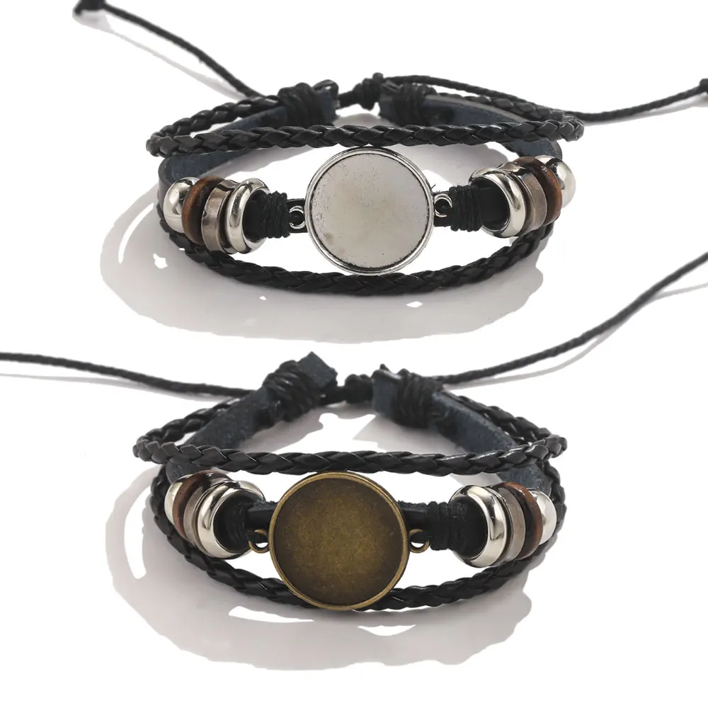 1 Stück passend für 20 mm Lederarmbandrohlinge für runde Cabochon-DIY-Schmuckherstellung, Verbindungsfassung, Blenden, Tablett, Armbandzubehör