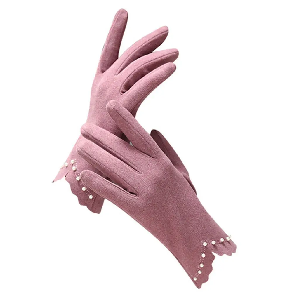 Color Cold Protection Ladies Winter Accessories Pearl Korean Style Mittens Women's Gloves Touch Screen Gloves German Fleece